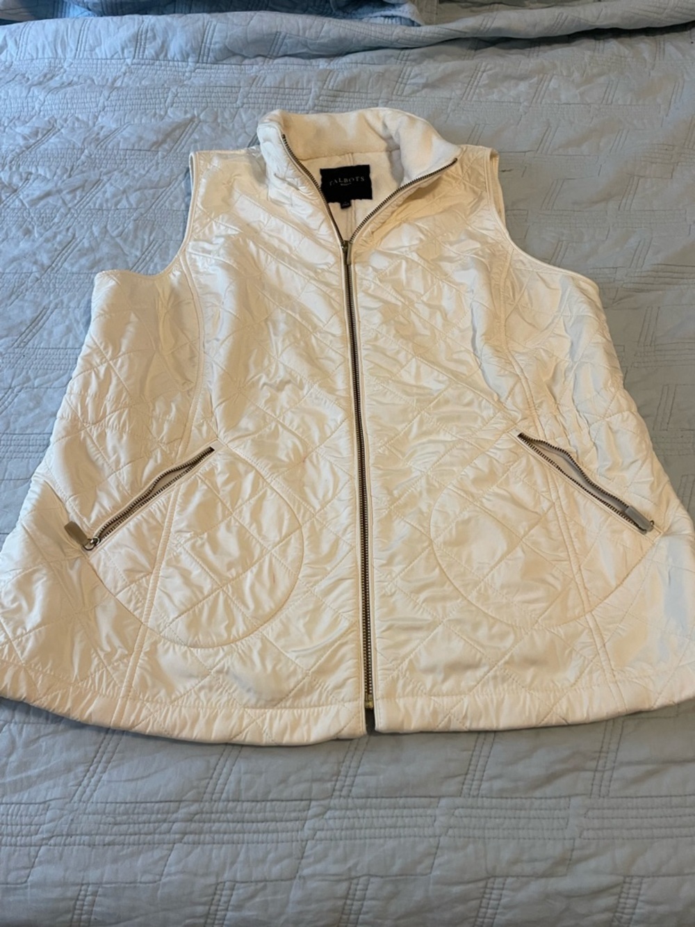 Talbots Cream Quilted Sleeveless Zip-Front Vest